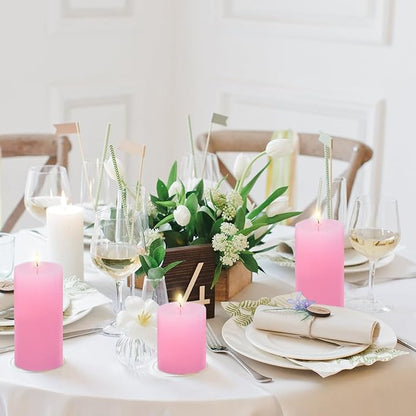 3 Packs Different Size Pink Pillar Candles, Unscented Dripless 2.75x3, 2.75x4, 2.75x6 Inch Pastel Colored Long Lasting Burning Cylinder Wax Candles for Home Power Outage Dinner Table Decoration
