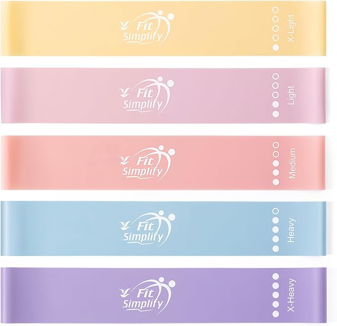 Fit Simplify Resistance Loop Exercise Bands with Instruction Guide and Carry Bag, Set of 5