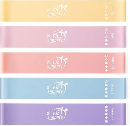 Fit Simplify Resistance Loop Exercise Bands with Instruction Guide and Carry Bag, Set of 5