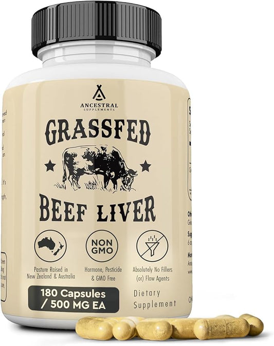 Ancestral Supplements Grass Fed Beef Liver 180 Capsules, Supports Energy Production