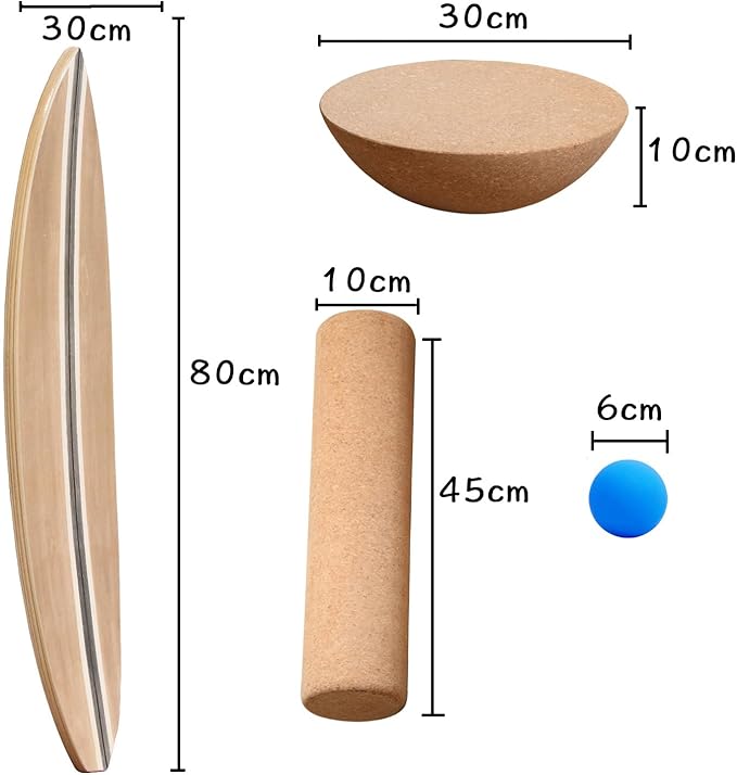 Wooden Balance Board with Cork Roller, 31.5 x 11.8 inch Board, Training Balance Trainer