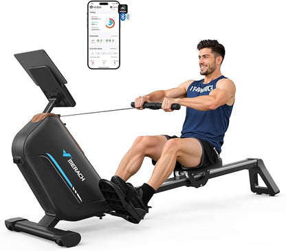 MERACH Rowing Machines for Home, Powerful Electromagnetic Row Machine with 51.2" Extended Rail, 16-Level Handle Resistance Adjustment Rower, 350 LBS Load Capacity, Ergonomic Comfort Seat, Easy Storage