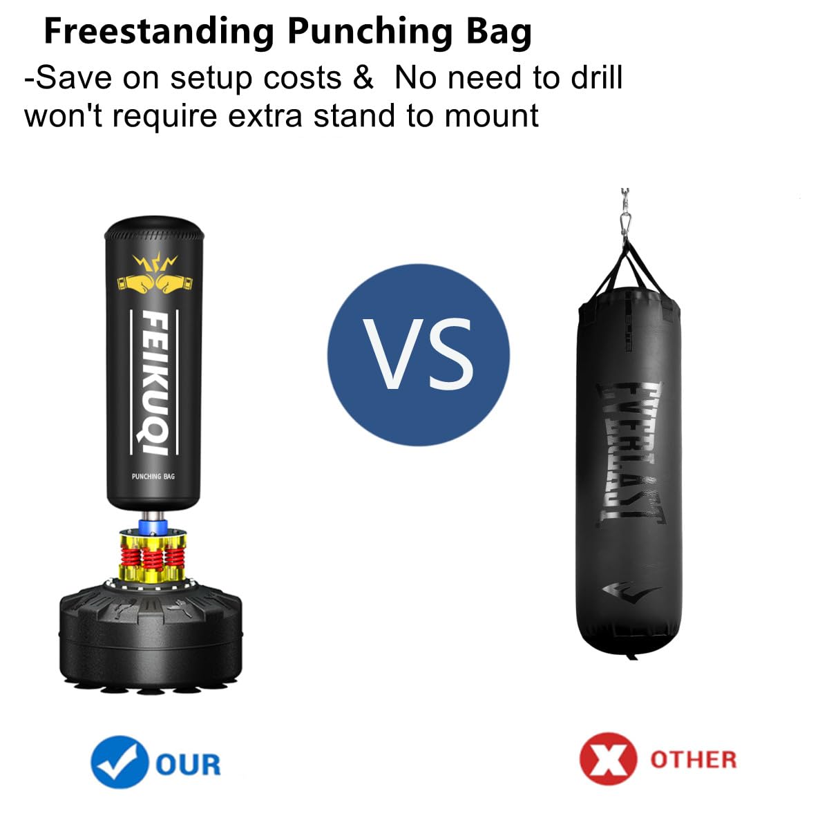 Standing Punching Bag for Adults, Feikuqi 205lbs Boxing Bag with Stand, Shock Absorber, Suction Cup