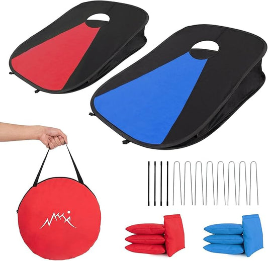 Portable PVC Framed Cornhole Game Set with 2 Collapsible Cornhole Boards, 8 Bean Bags and Carrying