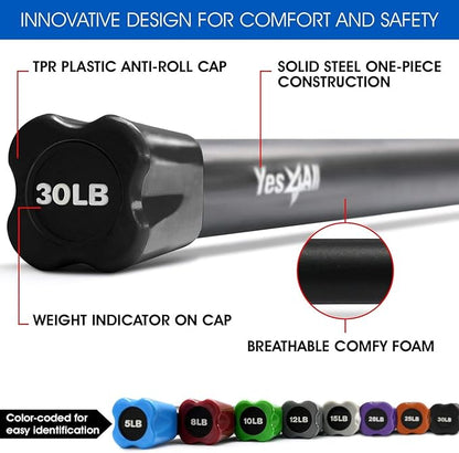 Yes4All Total Body Workout Weighted Bar, Resistance Band Bar, Racks for Strength Training, Exercise Bar for Yoga in Home and Gym - Single/Combo