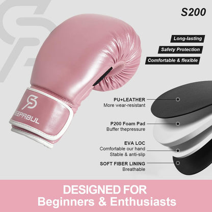 SAEEPABUL Boxing Gloves for Men & Women, Beginner Kickboxing, Pink, 12oz