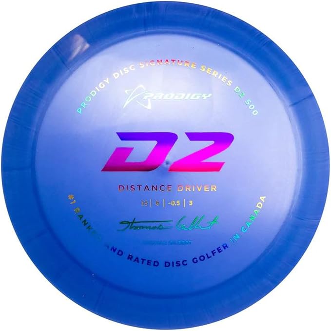 Prodigy D2 500 Plastic - Thomas Gilbert 2022 Signature Series | Overstable Disc Golf Distance Driver | Great Grip in All Conditions | Designed for Strong Throwers | Colors May Vary (170-174g)