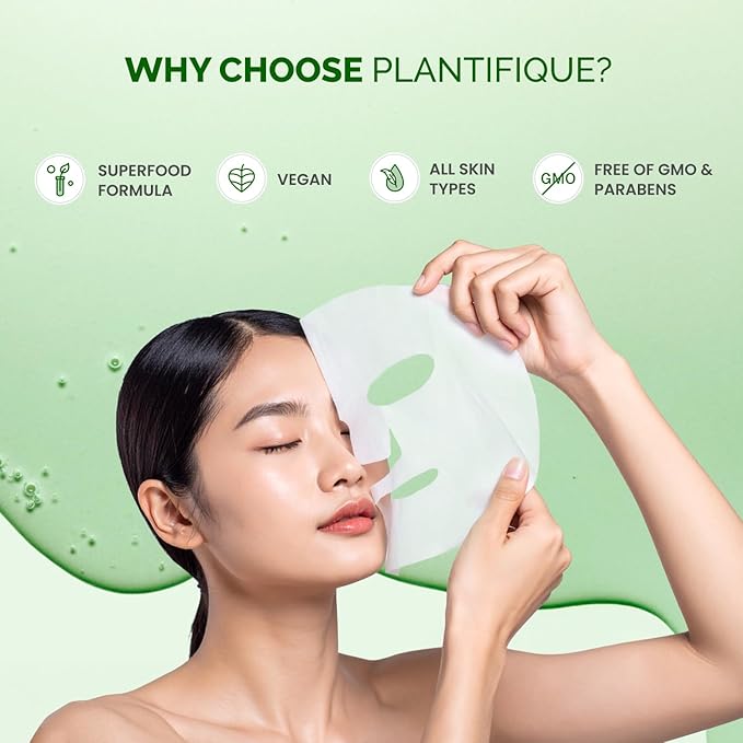 PLANTIFIQUE Superfood Facial Sheet Mask Variety Box 5 Pack ??Face Mask Set with Coconut, Aloe, Vitamin C, Centella & Collagen ??Hydrating & Refreshing ??For All Skin Types