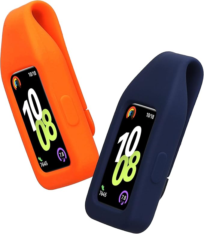 kwmobile 2X Clip Holders Compatible with Huawei Band 10/9 / 8 - Clip-On Holder Replacement Set - Dark Blue/Orange