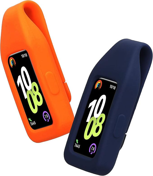 kwmobile 2X Clip Holders Compatible with Huawei Band 10/9 / 8 - Clip-On Holder Replacement Set - Dark Blue/Orange