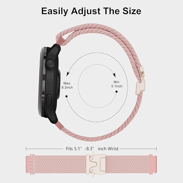 Braided Bands Compatible with Garmin Vivoactive 6/5/3/Venu 2 Plus/Forerunner 165/55/645/245 Music, 20mm Parachute Buckle Soft Stretchy Nylon Band for Garmin Venu/Sq/Sq 2/Vivomove HR Men Women