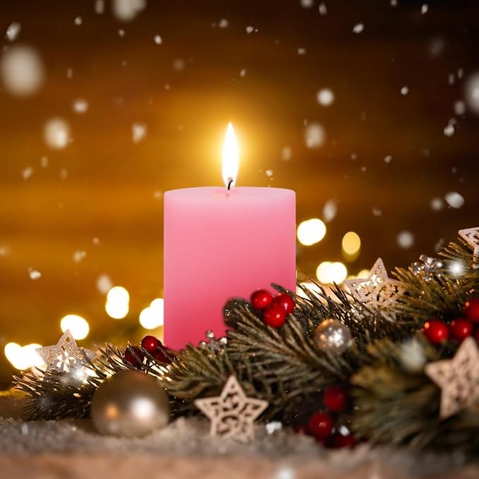 3 Packs Different Size 3x4, 3x6, 3x8 Inch Pink Pillar Candles, Unscented Non-Toxic Dripless Cylinder Pastel Color Candles for Wedding, Home Decor, Dinner Table, Party, Power Outage, Emergency