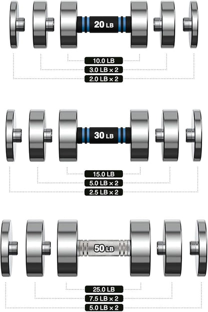 Northdeer Steel Dumbbells Ultracompact & Adjustable Chrome Dumbbell with Foam Handles 5lb 10lb 15lb 20lb 30lb 50lb Home Gym Workout (Choice of Size)