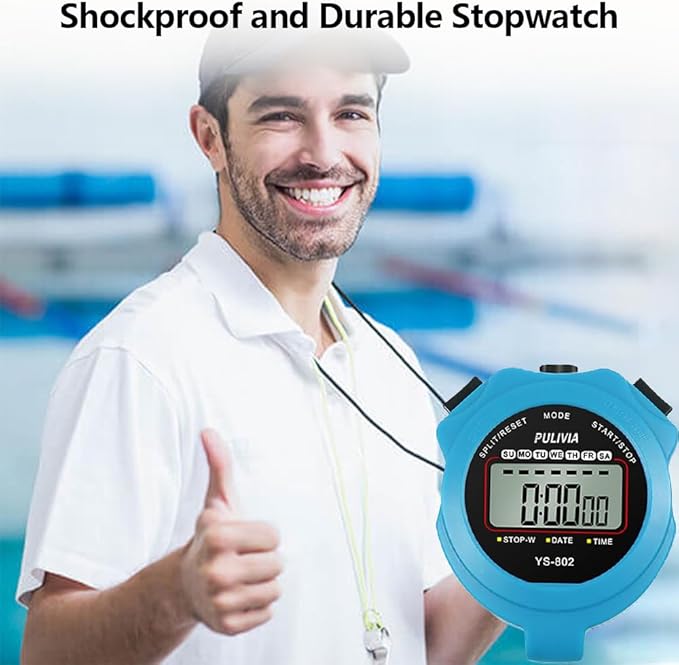 Stopwatch Timer Lap Split Digital Stopwatch with Clock Calendar Alarm, Large Display Stop Watch for Sports Kids Coaches Swimming Running