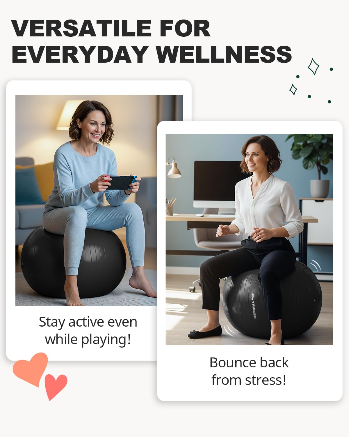Trideer Yoga Ball for Exercise, Pilates, Core & Balance Training, Stability Ball for Pregnancy &
