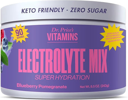 Dr. Price’s Electrolyte Mix | Sugar-Free Hydration Powder with 72+ Trace Minerals | No Sugar, Fast-Dissolving Electrolytes Powder Packets | Blueberry-Pomegranate, 90 Servings