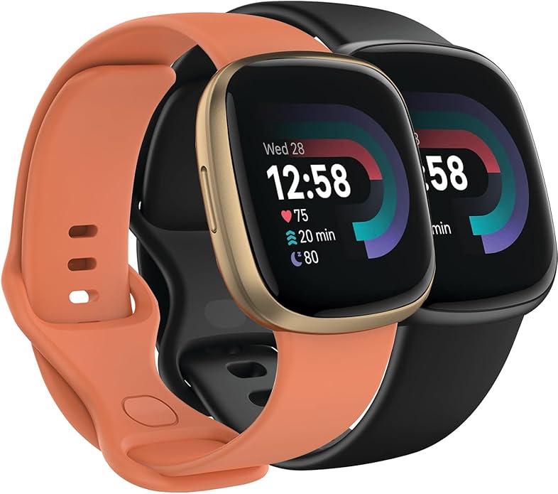 Compatible with Fitbit Versa 4 / Fitbit Versa 3 / Fitbit Sense/Sense 2 Bands, Soft Silicone Replacement band for Women Men 2 Pack