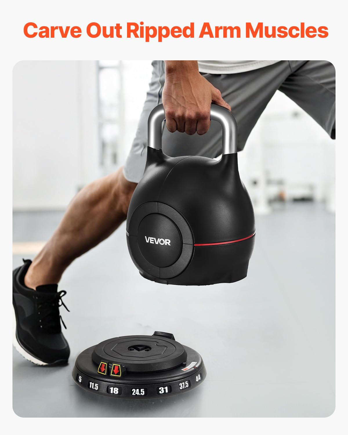 VEVOR Kettlebell, Adjustable Kettlebell with 7 Weight Levels (5, 11.5, 18, 24.5, 31, 37.5, 44 lbs)