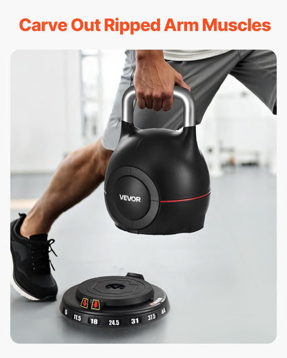 VEVOR Kettlebell, Adjustable Kettlebell with 7 Weight Levels (5, 11.5, 18, 24.5, 31, 37.5, 44 lbs)