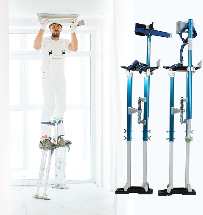 36"-50" Black Drywall Stilts Aluminum Tool Stilt with Protective Knee Pads Portabl Adjustable For Painter Walking Painting