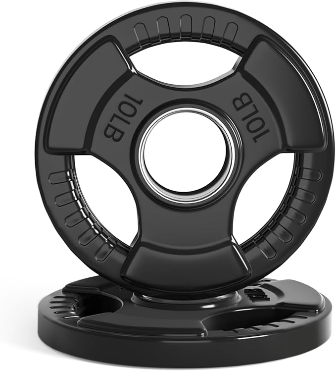 LIONSCOOL 2-Inch Rubber Olympic Grip Weight Plates for Strength Training, Weightlifting, Solid Cast Iron Plate for Barbell in Single/Pair/Set for Home & Gym (2.5-45LB), One Year Warranty