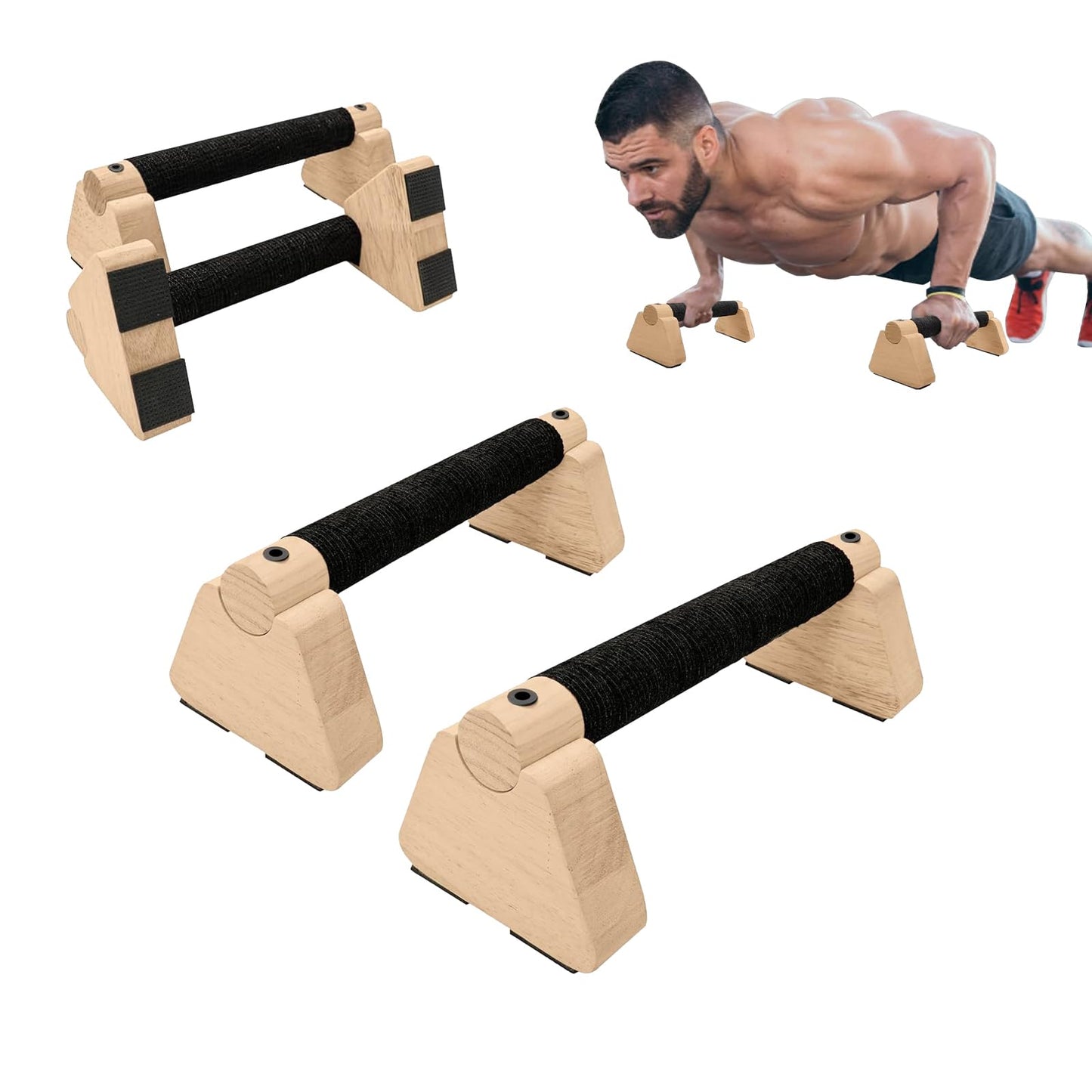 Docaharbour Wooden Parallettes Bars, 2 PCS Wood Push Up Bars-10 Inch
