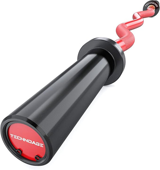 TECHNOAGE Olympic EZ Curl Bar, 47" Curl Bar(350/500LBS Capacity) 20LB, Solid Steel, Chrome Finish Barbell with Copper Sleeve and Bearing for 2-inch Plates, for Weight Lifting,Hip Thrusts,Squat,Biceps-Home Gym Weight Bar