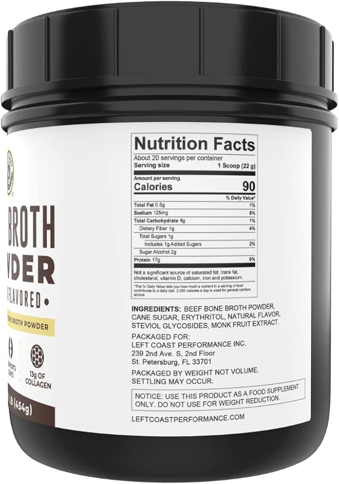 16oz Vanilla Bone Broth Protein Powder From Grass Fed Beef - Non-GMO Ingredients, Gut-Friendly, Low Carb Dairy Free Protein Powder - Natural Collagen Source For Joint Support - Keto Friendly