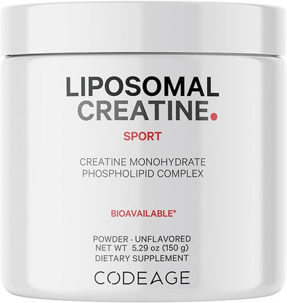 Codeage Liposomal Creatine Powder Supplement, Pure Creatine Monohydrate 5000mg, Pre Workout & Post Workouts - Unflavored Creatine, Micronized Creatine Powder - Creatinine for Sports - 30 Servings
