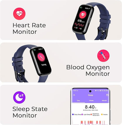 Fitness Tracker for Women Men, Smart Watch Band with 24/7 Heart Rate Blood Oxygen Sleep Monitor, Calories Step Tracker Pedometer 3ATM Waterproof Activity Tracker for Android iOS, Midnight Blue