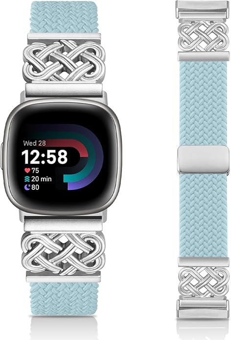 Braided Band Compatible with Fitbit Versa 4 Bands for Woman/Versa 3/Sense 1/Sense 2 Band, Magnetic Clasp Fabric Nylon with Designer Interlock Buckle Straps for Fitbit Versa4/3/Sense1/2