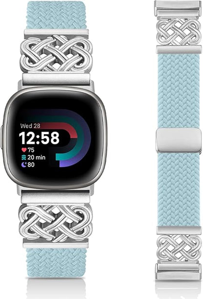 Braided Band Compatible with Fitbit Versa 4 Bands for Woman/Versa 3/Sense 1/Sense 2 Band, Magnetic Clasp Fabric Nylon with Designer Interlock Buckle Straps for Fitbit Versa4/3/Sense1/2