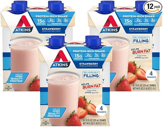 Atkins Strawberry Flavored Protein Shake, High Protein, Low Glycemic, Low Sugar and Low Carb, Keto