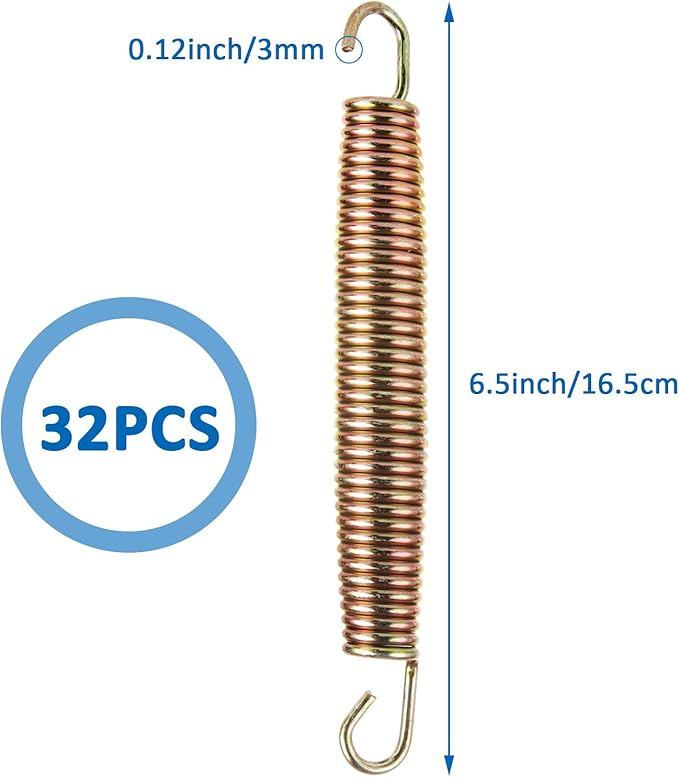 32PCS 6.5 Inch Trampoline Springs Replacement Trampoline Springs Heavy Duty Replacement Trampoline Parts Springs Universal Trampoline Accessories with T-Hook for Outdoor Trampoline