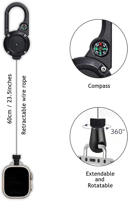 Badge Holder Retractable Clip Compatible with Apple Watch Band Series 10, Ultra 2, SE, 8 7 6 5 4 3 2 1 38mm 40mm 41mm 42mm 44mm 45mm 49mm, Stretchable Badge Reel Clip for iwatch Series 9