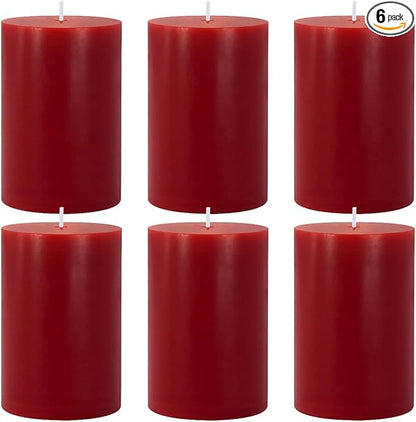 6 Packs Dripless Red Colored Pillar Candles, Unscented 2.75x4 Inch Burgundy Cylinder Wax Candles for Home Table Holiday Party Spa Decor Emergency Power Outage