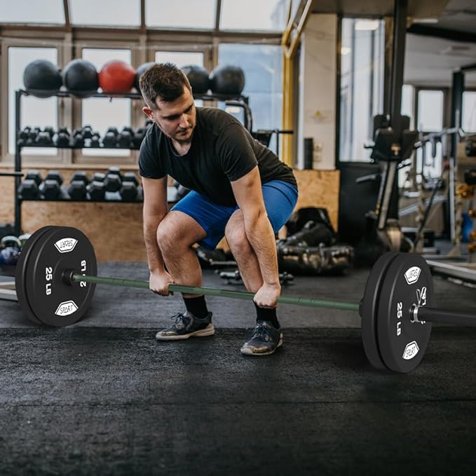 7FT Olympic Barbell Bar with Weight Plate Set Combo, Solid Olympic Bar with Bearings, 700Lbs Capacity Weight Bar for Home Gym Strength Training, Weightlifting, Powerlifting, Fit for 2" Olympic Plates