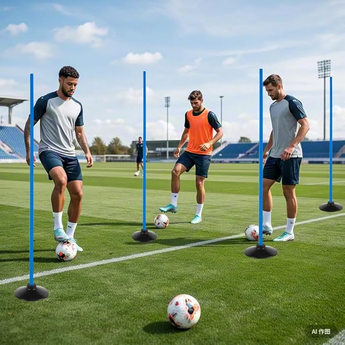 6 Pcs 5FT Adjustable Agility Training Poles for Soccer,Basketball, Football, Horse,Dog-Speed and Agility Training Equipment Sports Training Poles with Rubber Bases and Bag（Blue）