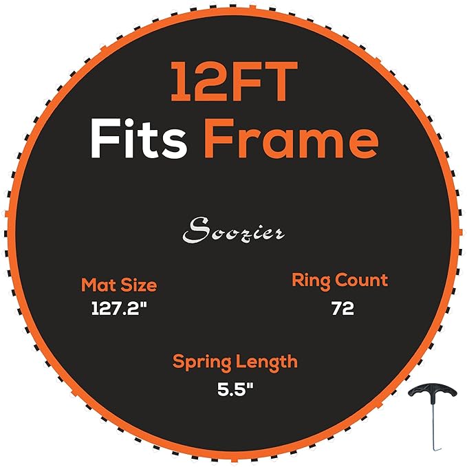 Soozier Trampoline Replacement Mat, Fits 12' Trampoline with 72 V Hooks, 5. 5" Springs, Trampoline Mat with 8 Rows of Stitching, Spring Pull Tool Spring, Frame not Included