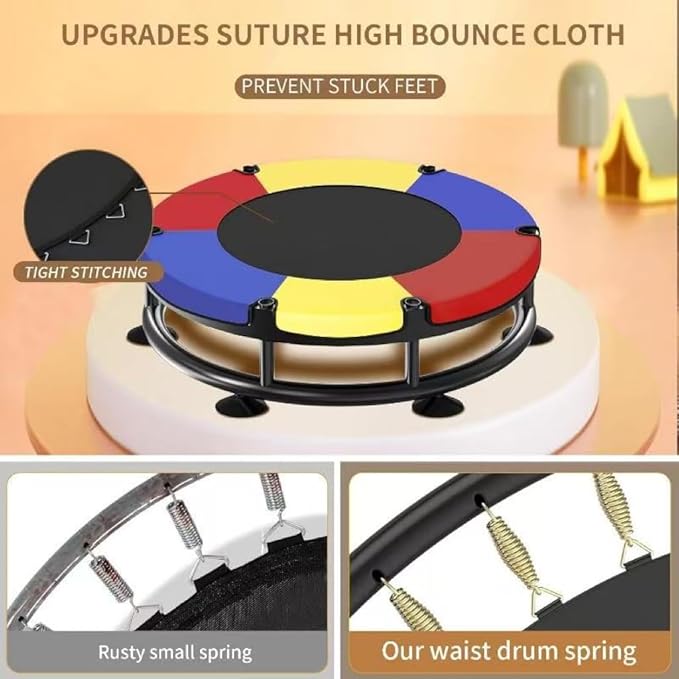 Trampoline for Kids, Full Anti-Rust 440lbs Anti-Rollover Round Bottom Toddler Trampoline, T-handrail Adjustable Baby Toddler Trampolines Dart Board