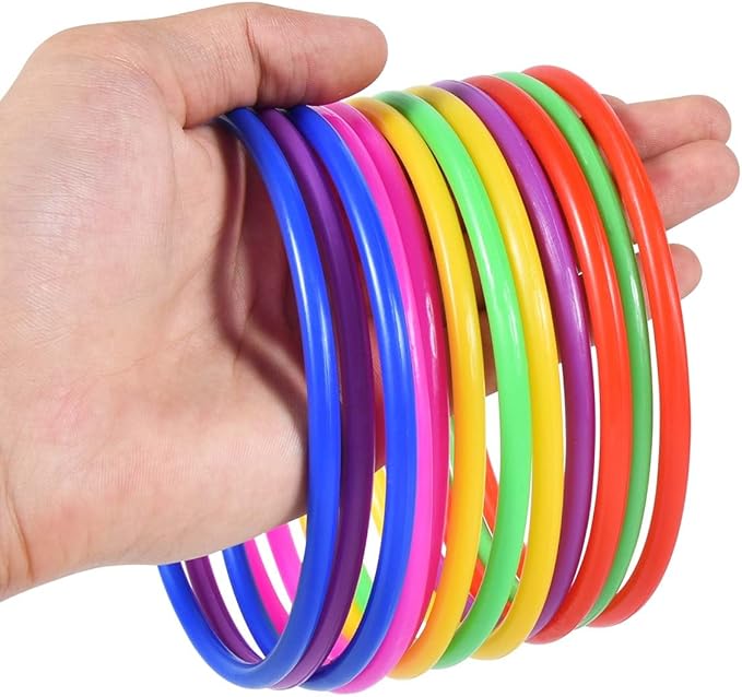 OBTANIM 12 Pcs Plastic Ring Toss Game for Kids and Outdoor Toss Rings for Speed and Agility Practice Game, Random Colors
