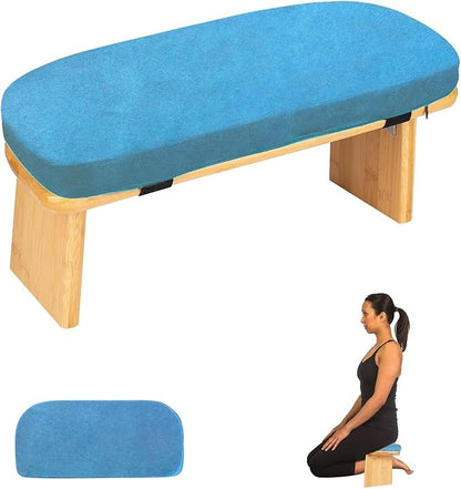 Meditation Bench with Cushion Foldable Ergonomic Bamboo Kneeling Stool Seiza Bench Wooden Meditation Stool Chair Zen Lotus Yoga Stool Floor Sitting Prayer Bench Removable Pillow