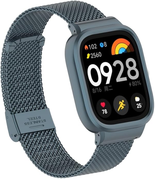 HOPMC Adjustable and Comfortable With Redmi Watch 4 Strap Metal Case 22mm Stainless Steel Mesh Replacement Straps for Redmi Smartwatch 4