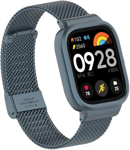 HOPMC Adjustable and Comfortable With Redmi Watch 4 Strap Metal Case 22mm Stainless Steel Mesh Replacement Straps for Redmi Smartwatch 4
