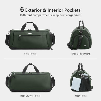 TOPDesign Gym Bag for Women & Men, Unisex Duffel Bag with Shoe Compartment & Wet Pocket for Travel Sports Gym (M Green)