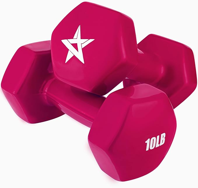Yes4All Vinyl Hexagon Dumbbell - Dumbbells Set of 2 Hand Weights for Home Gym & Strength Training (2-15 lbs Weight Options)