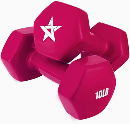 Yes4All Vinyl Hexagon Dumbbell - Dumbbells Set of 2 Hand Weights for Home Gym & Strength Training (2-15 lbs Weight Options)