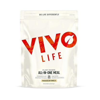 Vivo Life - Whole, Vegan Meal Replacement Shake with Proteins, Vitamins & Minerals, Gut Friendly Bacteria & Electrolytes - 35.2 oz, 25 Servings (35.2 Ounce (Pack of 1), Vanilla)