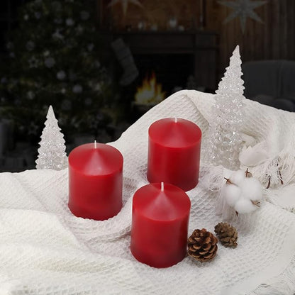 3x4 Inch Red Pillar Candles, 3 Packs Unscented Smokeless Dripless Cylinder Candles for Christmas, Wedding, Party, Home and Dinner Table, 45 Hours Burn