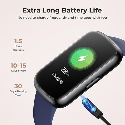 Fitness Tracker for Women Men, Smart Watch Band with 24/7 Heart Rate Blood Oxygen Sleep Monitor, Calories Step Tracker Pedometer 3ATM Waterproof Activity Tracker for Android iOS, Midnight Blue